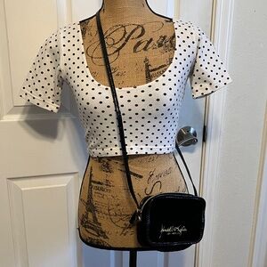 Marika cotton blend polka dot crop top & Kendall & Kylie velvet crossbody purse